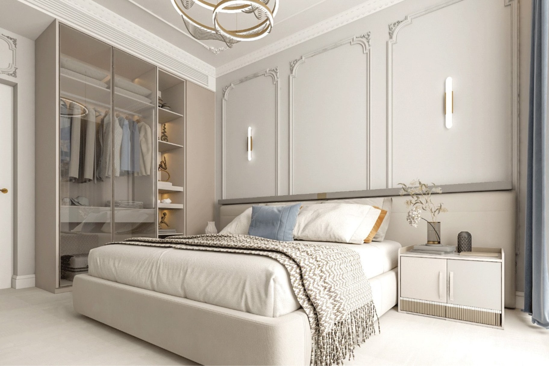 Amenajarea unui dormitor modern in interiorul unei locuinte de lux.