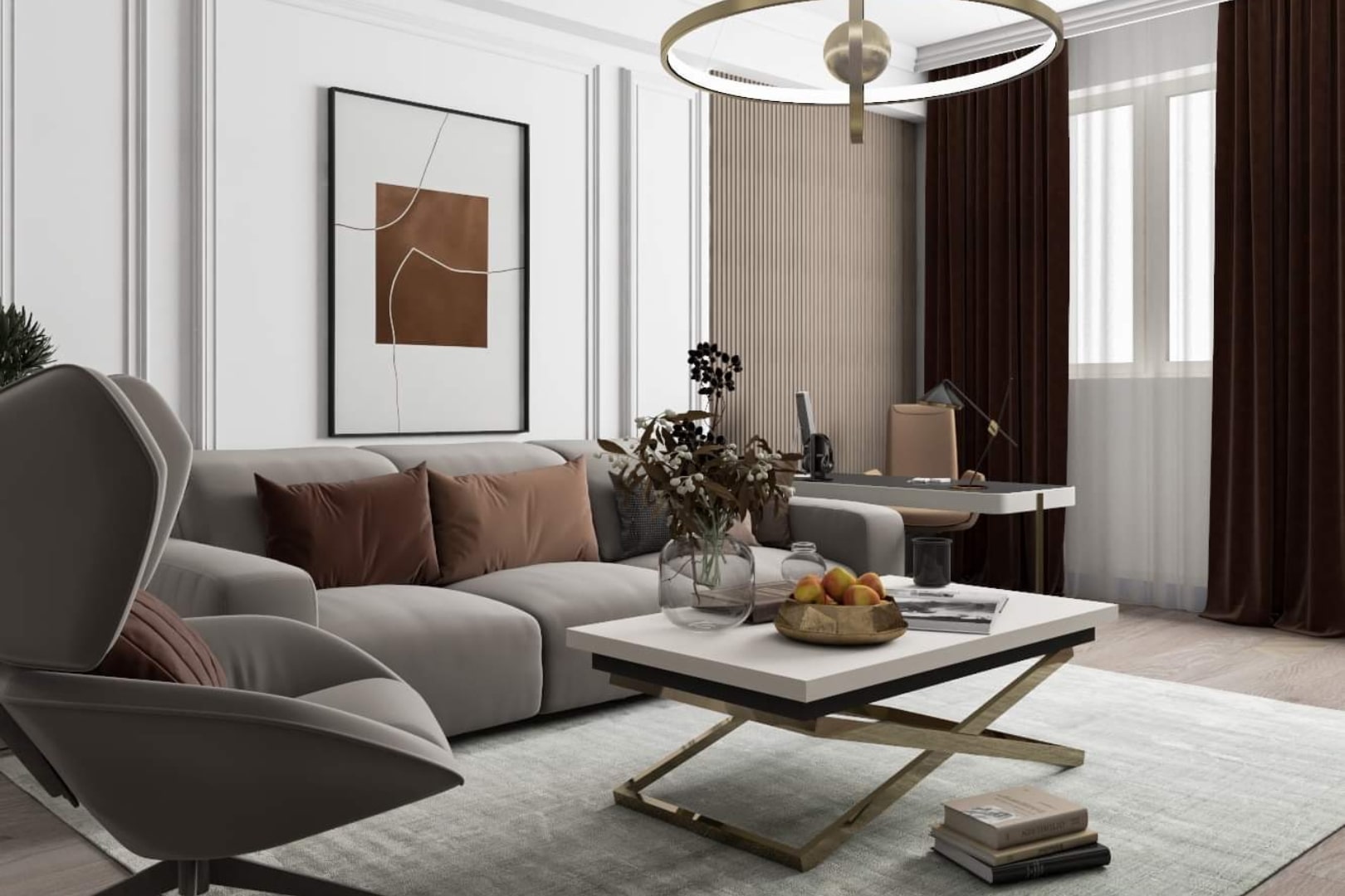 Design interior pentru un living modern cu detalii clasice.